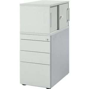 Schäfer Shop Genius Standcontainer mit Aufsatzschrank inkl. Schiebetür, komplett abschließbar, seitliche Griffnut, lichtgrau Schäfer Shop Genius Standcontainer mit Aufsatzschrank inkl. Schiebetür, komplett abschließbar, seitliche Griffnut, lichtgrau