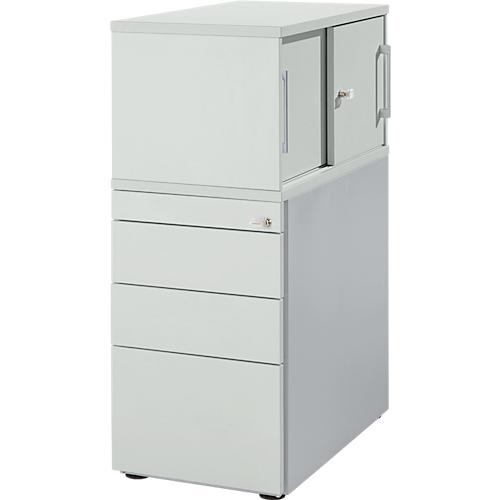 Schäfer Shop Genius Standcontainer mit Aufsatzschrank inkl. Schiebetür, komplett abschließbar, seitliche Griffnut, lichtgrau