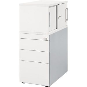 Schäfer Shop Genius Standcontainer mit Aufsatzschrank inkl. Schiebetür, komplett abschließbar, seitliche Griffnut, weiß Schäfer Shop Genius Standcontainer mit Aufsatzschrank inkl. Schiebetür, komplett abschließbar, seitliche Griffnut, weiß