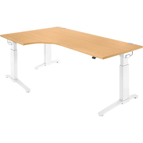 Schäfer Shop Genius Winkelschreibtisch 90° PLANOVA ERGOSTYLE, Ansatz links, manuell höhenverstellbar, B 2000 mm, Buche-Dekor/weiß