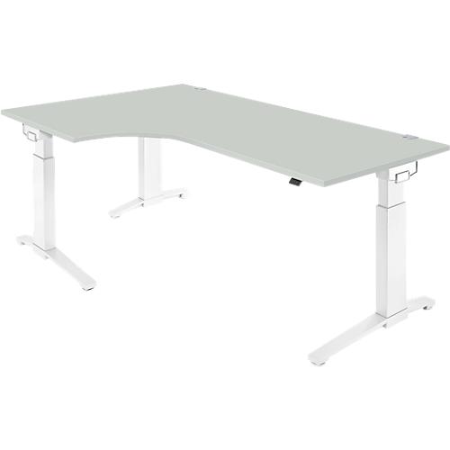 Schäfer Shop Genius Winkelschreibtisch 90° PLANOVA ERGOSTYLE, Ansatz links, manuell höhenverstellbar, B 2000 mm, lichtgrau/weiß