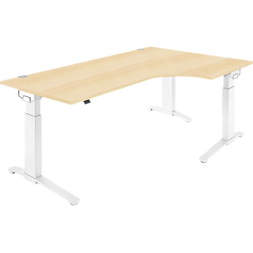 Schäfer Shop Genius Winkelschreibtisch 90° PLANOVA ERGOSTYLE, Ansatz rechts, manuell höhenverstellbar, B 2000 mm, Ahorn-Dekor/weiß