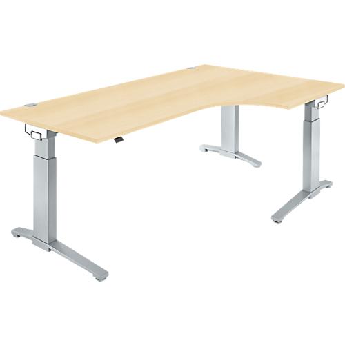 Schäfer Shop Genius Winkelschreibtisch 90° PLANOVA ERGOSTYLE, Ansatz rechts, manuell höhenverstellbar, B 2000 mm, Ahorn-Dekor/weißalu