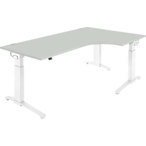 Schäfer Shop Genius Winkelschreibtisch 90° PLANOVA ERGOSTYLE, Ansatz rechts, manuell höhenverstellbar, B 2000 mm, lichtgrau/weiß Schäfer Shop Genius Winkelschreibtisch 90° PLANOVA ERGOSTYLE, Ansatz rechts, manuell höhenverstellbar, B 2000 mm, lichtgrau/weiß