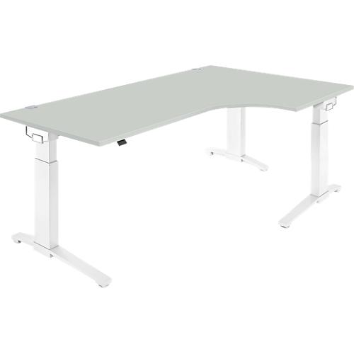 Schäfer Shop Genius Winkelschreibtisch 90° PLANOVA ERGOSTYLE, Ansatz rechts, manuell höhenverstellbar, B 2000 mm, lichtgrau/weiß