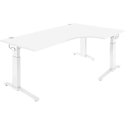 Schäfer Shop Genius Winkelschreibtisch 90° PLANOVA ERGOSTYLE, Ansatz rechts, manuell höhenverstellbar, B 2000 mm, weiß/weiß