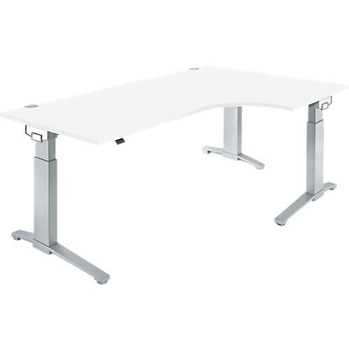Schäfer Shop Genius Winkelschreibtisch 90° PLANOVA ERGOSTYLE, Ansatz rechts, manuell höhenverstellbar, B 2000 mm, weiß/weißalu