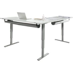 Schäfer Shop Genius Winkelschreibtisch AERO FLEX, elektrisch höhenverstellbar, 90° Winkel wechselseitig, B 2000 mm, lichtgrau/weißalu + 2x Kabelwanne Schäfer Shop Genius Winkelschreibtisch AERO FLEX, elektrisch höhenverstellbar, 90° Winkel wechselseitig, B 2000 mm, lichtgrau/weißalu + 2x Kabelwanne