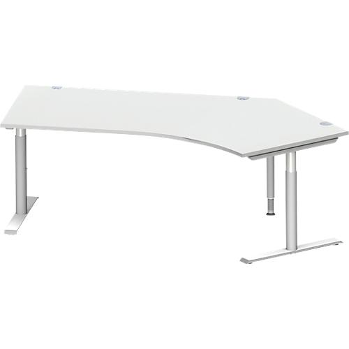 Schäfer Shop Genius Winkelschreibtisch MODENA FLEX 135°, T-Fuß-Rundrohr, B 2165 mm, Ansatz rechts, lichtgrau/weißalu