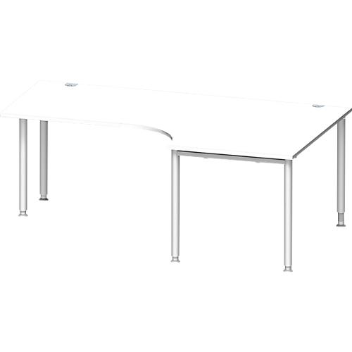 Schäfer Shop Genius Winkelschreibtisch MODENA FLEX 90°, Ansatz rechts, einseitig, verkürzte Seitenteile, 4-Fuß-Rundrohr, weiß/weißaluminium
