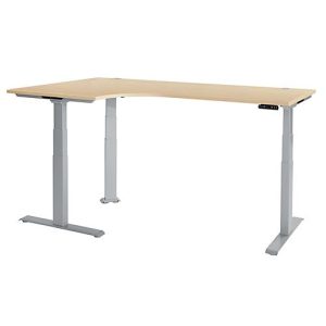 Schäfer Shop Genius Winkelschreibtisch Modena Flex, elektrisch höhenverstellbar, 90° Winkel, T-Fuß, B 2000 mm, Ahorn/weißalu Schäfer Shop Genius Winkelschreibtisch Modena Flex, elektrisch höhenverstellbar, 90° Winkel, T-Fuß, B 2000 mm, Ahorn/weißalu
