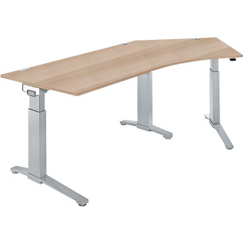 Schäfer Shop Genius Winkelschreibtisch PLANOVA ERGOSTYLE, elektrisch höhenverstellbar, 135° Winkel rechts, C-Fuß, B 2165 mm, Eiche/weißalu