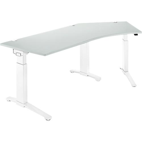 Schäfer Shop Genius Winkelschreibtisch PLANOVA ERGOSTYLE, elektrisch höhenverstellbar, 135° Winkel rechts, C-Fuß, B 2165 mm, lichtgrau/weiß