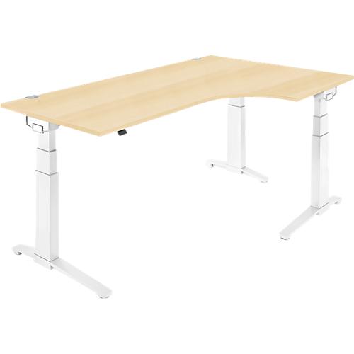 Schäfer Shop Genius Winkelschreibtisch PLANOVA ERGOSTYLE, elektrisch höhenverstellbar, 90° Winkel rechts, C-Fuß, B 2000 mm, Ahorn/weiß