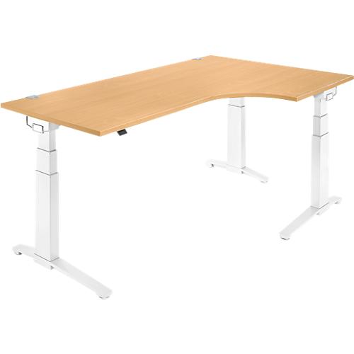 Schäfer Shop Genius Winkelschreibtisch PLANOVA ERGOSTYLE, elektrisch höhenverstellbar, 90° Winkel rechts, C-Fuß, B 2000 mm, Buche/weiß