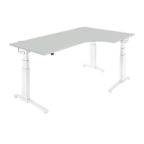 Schäfer Shop Genius Winkelschreibtisch PLANOVA ERGOSTYLE, elektrisch höhenverstellbar, 90° Winkel rechts, C-Fuß, B 2000 mm, lichtgrau/weiß