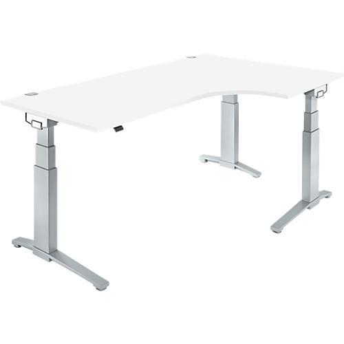 Schäfer Shop Genius Winkelschreibtisch PLANOVA ERGOSTYLE, elektrisch höhenverstellbar, 90° Winkel rechts, C-Fuß, B 2000 mm, weiß/weißalu
