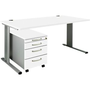 Schäfer Shop Pure 2-tlg. Büromöbel-Set PLANOVA BASIC, Schreibtisch, B 1600 mm, weiß/weißalu, mit Kabelkanal + Rollcontainer 1233 Schäfer Shop Pure 2-tlg. Büromöbel-Set PLANOVA BASIC, Schreibtisch, B 1600 mm, weiß/weißalu, mit Kabelkanal + Rollcontainer 1233