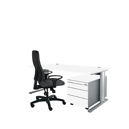 Schäfer Shop Pure Planova Basic Schreibtisch und Rollcontainer 1233, weiß/weißalu