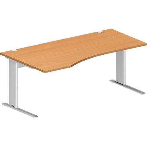 Schäfer Shop Pure Schreibtisch PLANOVA BASIC, Freiform, Ansatz links, C-Fuß, B 1800 x T 1000/800 x H 717 mm, Buche/weiß + Kabelkanal