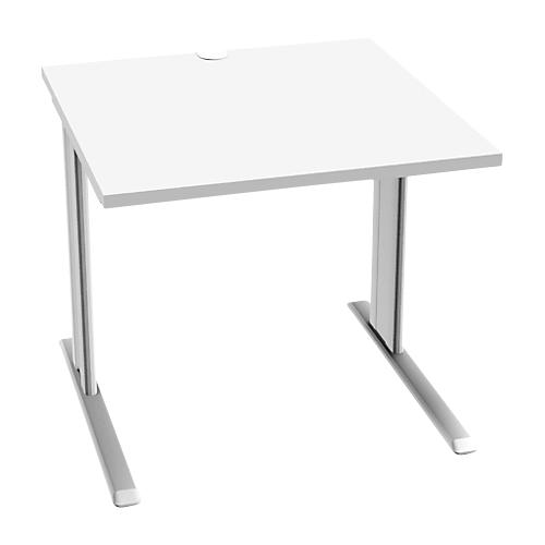 Schäfer Shop Pure Schreibtisch PLANOVA BASIC, Quadrat, C-Fuß, B 800 x T 800 x H 717 mm, weiß + Kabelkanal