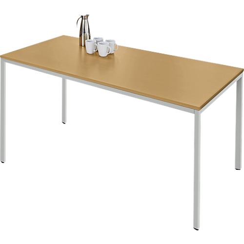 Schäfer Shop Pure Stahlrohrtisch, Rechteck, Quadratrohrfuß, B 1400 x T 700 x H 720 mm, Buche/weißaluminium