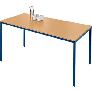 Schäfer Shop Pure Stahlrohrtisch, Rechteck, Quadratrohrfuß, B 1400 x T 800 x H 720 mm, Buche/enzianblau