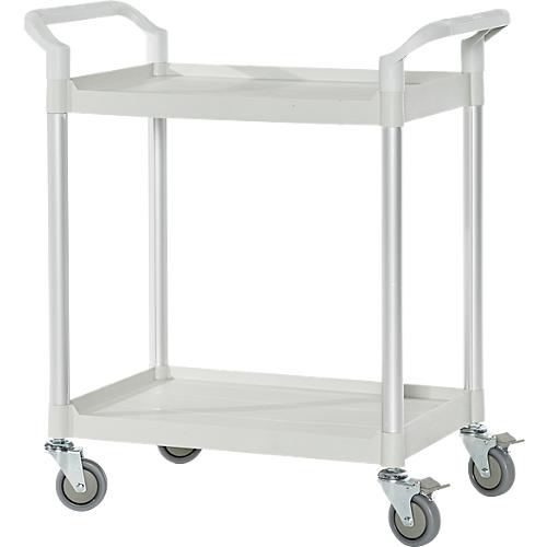 Schäfer Shop Pure Tischwagen, 2 Etagen, bis 200 kg, 2 Schiebebügel, Lenkrollen, Aluminium & Kunststoff, L 850 x B 480 x H 950 mm, Etagen lichtgrau