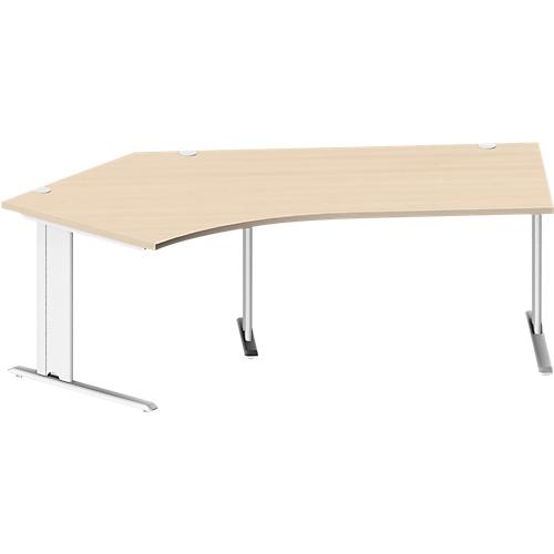 Schäfer Shop Pure Winkelschreibtisch PLANOVA BASIC, 135° Winkel links, C-Fuß, B 2165 x T 800/800 x H 717 mm, Ahorn/weiß + Kabelkanal