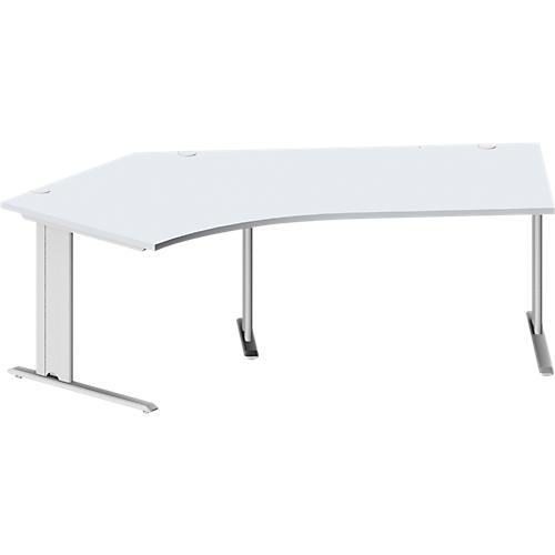 Schäfer Shop Pure Winkelschreibtisch PLANOVA BASIC, 135° Winkel links, C-Fuß, B 2165 x T 800/800 x H 717 mm, lichtgrau/weißalu + Kabelkanal