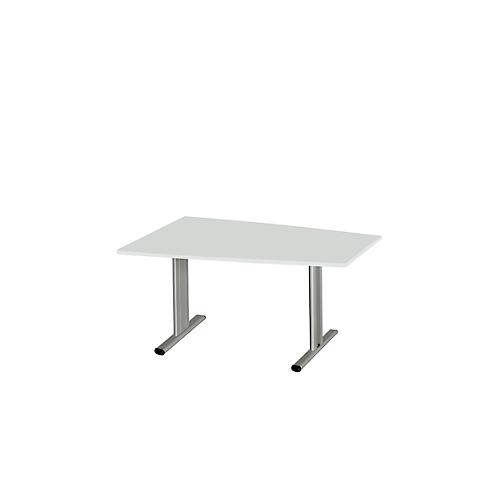 Schäfer Shop Select Besprechungstisch MODENA Basic, Tonne, T-Fuß, B 1400 x T 1000 x H 717 mm, lichtgrau/weißaluminium RAL 9006