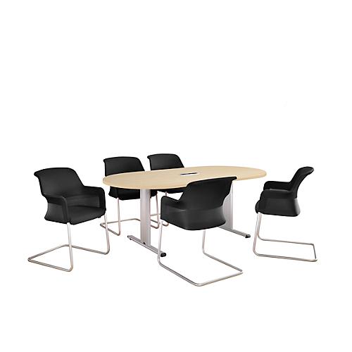 Schäfer Shop Select Besprechungstisch Planova Basic, mit Tischanschlussfeld, Oval, T-Fuß, B 2000 x T 1000 x H 717 mm, Ahorn/weißaluminium RAL 9006