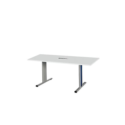 Schäfer Shop Select Besprechungstisch Planova Basic, mit Tischanschlussfeld, Rechteck, T-Fuß, B 1600 x T 800 x H 717 mm, lichtgrau/weißalu