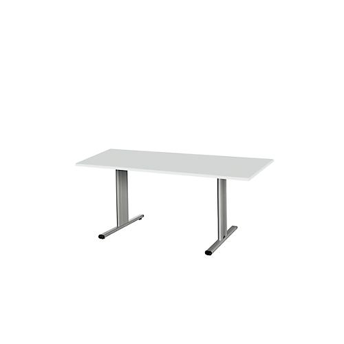Schäfer Shop Select Besprechungstisch Planova Basic, Rechteck, T-Fuß, B 1600 x T 800 x H 717 mm, lichtgrau/weißaluminium RAL 9006