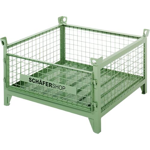 Schäfer Shop Select Gitterbehälter, mit herausnehmbarer Längswand, B 1050 x T 850 x H 590 mm, resedagrün RAL 6011, bis 1000 kg