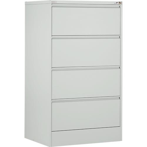 Schäfer Shop Select Hängeregisterschrank B 780 x T 580 x H 1350 mm, Stahlblech lichtgrau, 4 Schubfächer zweibahnig + 50 DIN A4 Hängemappen, blau