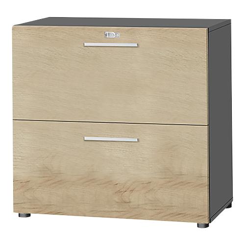 Schäfer Shop Select Hängeregistraturschrank SET UP, 2 HR-Schübe, abschließbar, B 800 x T 420 x H 788 mm, graphit/Wildeiche-Dekor