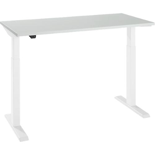 Schäfer Shop Select Home Office Schreibtisch, elektrisch höhenverstellbar, Rechteck, T-Fuß, B 1300 x T 650 x H 715-1205 mm, lichtgrau/weiß
