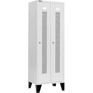 Schäfer Shop Select Kleiderspind, mit gelochten Streifen, 2 Abteile, 300 mm, mit Füßen, Zylinderschloss, Tür lichtgrau Schäfer Shop Select Kleiderspind, mit gelochten Streifen, 2 Abteile, 300 mm, mit Füßen, Zylinderschloss, Tür lichtgrau