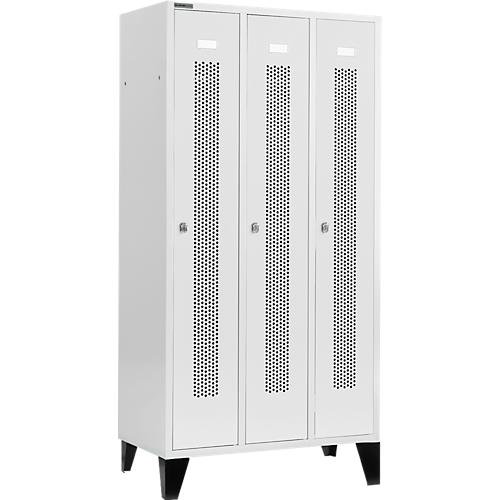 Schäfer Shop Select Kleiderspind, mit gelochten Streifen, 3 Abteile, 300 mm, mit Füßen, Drehriegelverschluss, Tür lichtgrau
