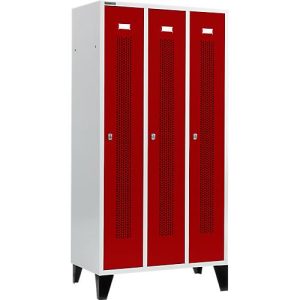 Schäfer Shop Select Kleiderspind, mit gelochten Streifen, 3 Abteile, 300 mm, mit Füßen, Drehriegelverschluss, Tür rubinrot Schäfer Shop Select Kleiderspind, mit gelochten Streifen, 3 Abteile, 300 mm, mit Füßen, Drehriegelverschluss, Tür rubinrot