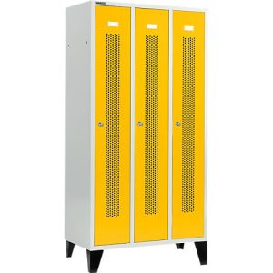 Schäfer Shop Select Kleiderspind, mit gelochten Streifen, 3 Abteile, 300 mm, mit Füßen, Zylinderschloss, Tür rapsgelb Schäfer Shop Select Kleiderspind, mit gelochten Streifen, 3 Abteile, 300 mm, mit Füßen, Zylinderschloss, Tür rapsgelb