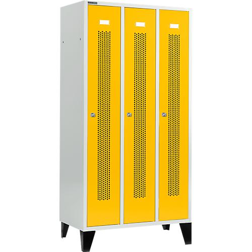 Schäfer Shop Select Kleiderspind, mit gelochten Streifen, 3 Abteile, 300 mm, mit Füßen, Zylinderschloss, Tür rapsgelb