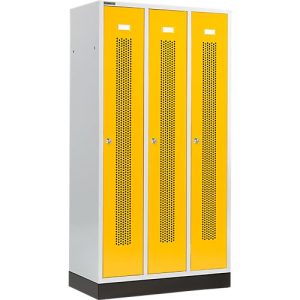 Schäfer Shop Select Kleiderspind, mit gelochten Streifen, 3 Abteile, 300 mm, mit Sockel, Zylinderschloss, Tür rapsgelb Schäfer Shop Select Kleiderspind, mit gelochten Streifen, 3 Abteile, 300 mm, mit Sockel, Zylinderschloss, Tür rapsgelb