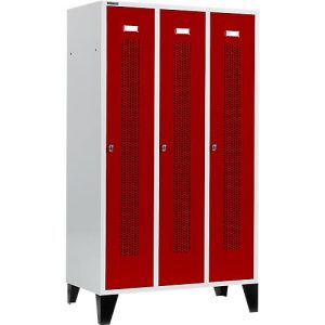 Schäfer Shop Select Kleiderspind, mit gelochten Streifen, 3 Abteile, 400mm, mit Füßen, Drehriegelverschluss, Tür rubinrot Schäfer Shop Select Kleiderspind, mit gelochten Streifen, 3 Abteile, 400mm, mit Füßen, Drehriegelverschluss, Tür rubinrot