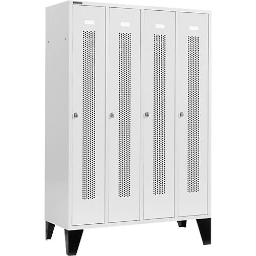 Schäfer Shop Select Kleiderspind mit gelochten Streifen, 4 Abteile, mit Füßen, Drehriegelverschluss, Tür lichtgrau