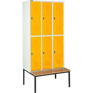 Schäfer Shop Select Kleiderspind, mit Sitzbank, 3×2 Abteile, 300mm, Drehriegelverschluss,Tür gelb Schäfer Shop Select Kleiderspind, mit Sitzbank, 3×2 Abteile, 300mm, Drehriegelverschluss,Tür gelb