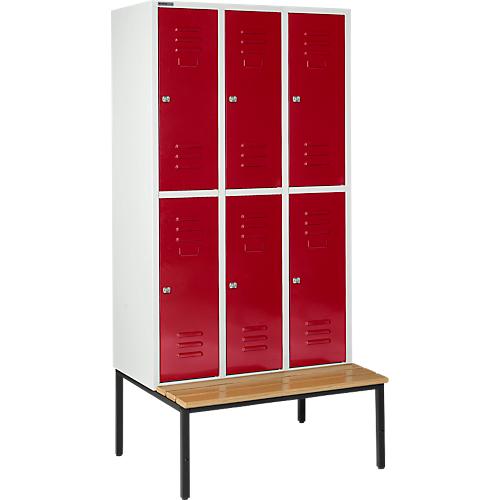 Schäfer Shop Select Kleiderspind, mit Sitzbank, 3x2 Abteile, 400mm, Zylinderschloss, Tür rubinrot
