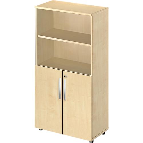 Schäfer Shop Select Kombischrank LOGIN, oben 2 Regale, unten 2 Ordnerhöhen mit Türen, B 800 x T 420 x H 1514 mm, Ahorn Dekor/Ahorn Dekor