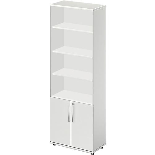 Schäfer Shop Select Kombischrank LOGIN, oben 4 Regale, unten 2 Ordnerhöhen mit Türen, B 800 x T 420 x H 2240 mm, lichtgrau/lichtgrau